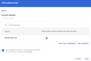 how do i whitelist a domain in the google admin portal How do I whitelist emails that go into the admin quarantine